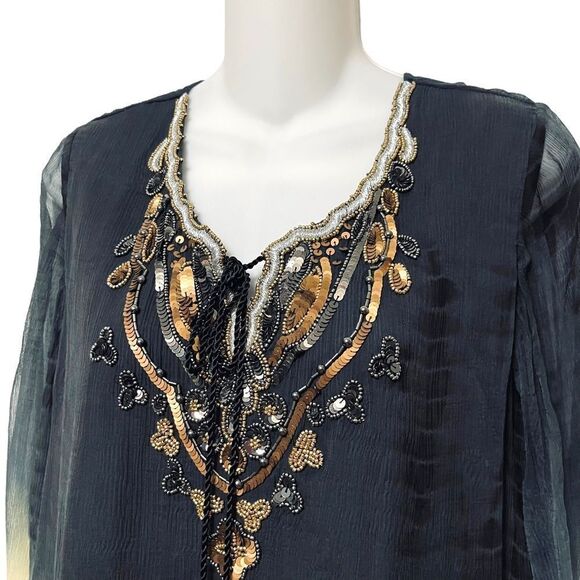 NOVICA Tie-Dye Beaded Viscose Tunic Top S - Picture 3 of 12